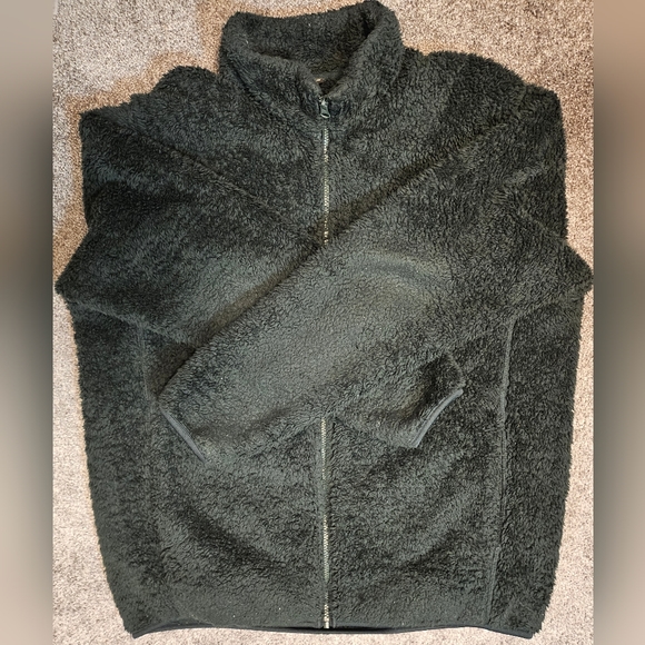 Uniqlo Fluffy Yarn Fleece Full-zip Jacket Men's Xlarge UGC w/o flaws Dark Green - Picture 5 of 11